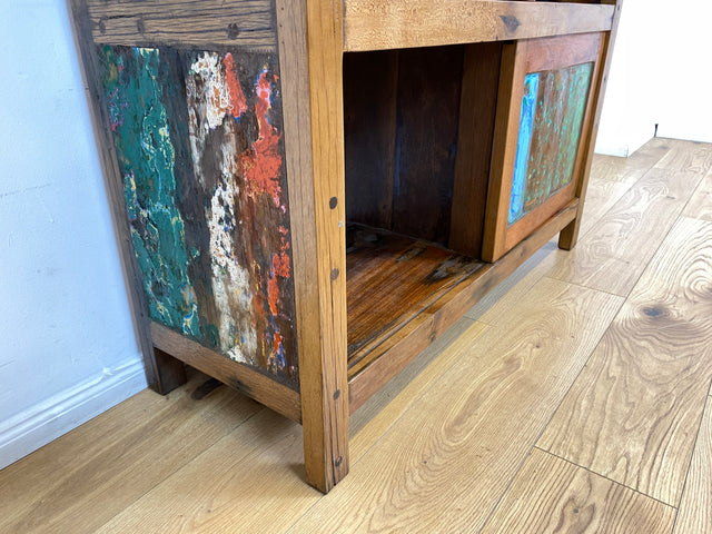 Boatwood by WMK # Einzigartiges Bücherregal mit Schiebetüren I Handmade Unikat aus altem Bootsholz I Teakholz massiv # Bücherschrank Regal Highboard Holzregal Küchenregal Raumtrenner Loft Kiel Hamburg