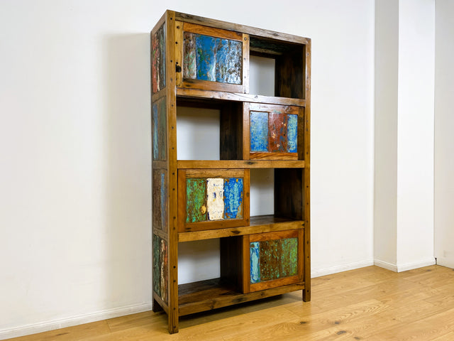 Boatwood by WMK # Einzigartiges Bücherregal mit Schiebetüren I Handmade Unikat aus altem Bootsholz I Teakholz massiv # Bücherschrank Regal Highboard Holzregal Küchenregal Raumtrenner Loft Kiel Hamburg