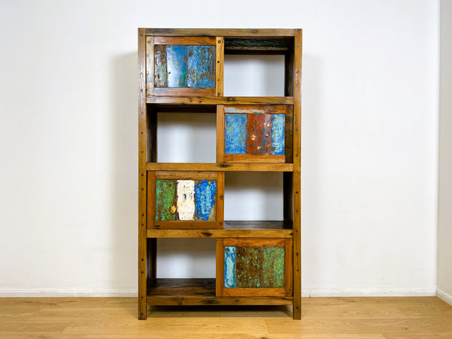 Boatwood by WMK # Einzigartiges Bücherregal mit Schiebetüren I Handmade Unikat aus altem Bootsholz I Teakholz massiv # Bücherschrank Regal Highboard Holzregal Küchenregal Raumtrenner Loft Kiel Hamburg