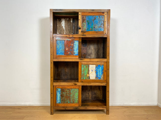 Boatwood by WMK # Einzigartiges Bücherregal mit Schiebetüren I Handmade Unikat aus altem Bootsholz I Teakholz massiv # Bücherschrank Regal Highboard Holzregal Küchenregal Raumtrenner Loft Kiel Hamburg