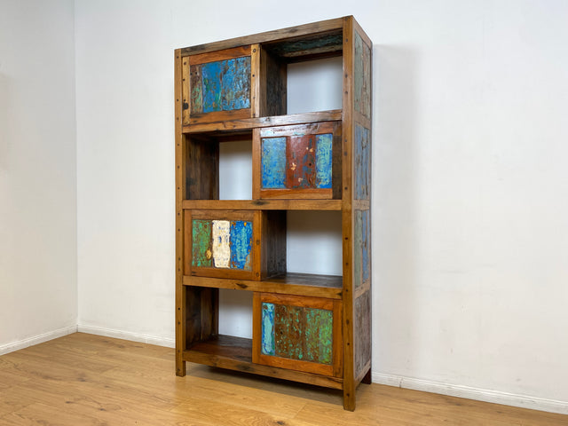 Boatwood by WMK # Einzigartiges Bücherregal mit Schiebetüren I Handmade Unikat aus altem Bootsholz I Teakholz massiv # Bücherschrank Regal Highboard Holzregal Küchenregal Raumtrenner Loft Kiel Hamburg