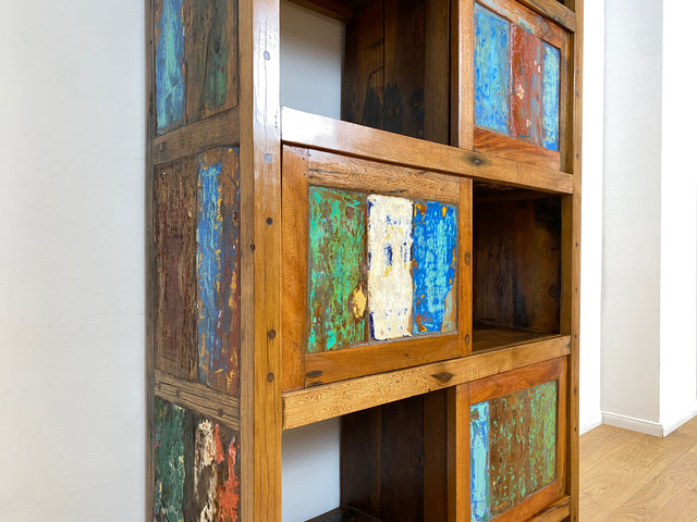 Boatwood by WMK # Einzigartiges Bücherregal mit Schiebetüren I Handmade Unikat aus altem Bootsholz I Teakholz massiv # Bücherschrank Regal Highboard Holzregal Küchenregal Raumtrenner Loft Kiel Hamburg