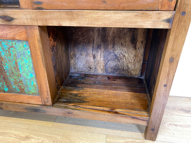 Boatwood by WMK # Einzigartiges Bücherregal mit Schiebetüren I Handmade Unikat aus altem Bootsholz I Teakholz massiv # Bücherschrank Regal Highboard Holzregal Küchenregal Raumtrenner Loft Kiel Hamburg