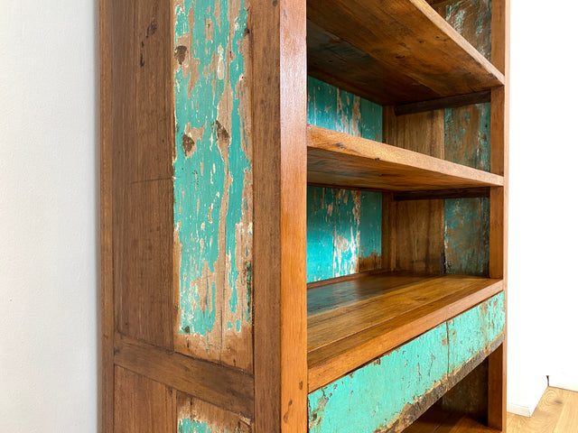 Boatwood by WMK I Wunderschönes Bücherregal mit Schubladen I Handmade Unikat aus altem Bootsholz I Teakholz massiv I Holzregal Regal Küchenregal Bücherschrank Raumtrenner Bootsmöbel Berlin Jena Usedom