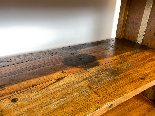 Boatwood by WMK # Nachhaltiges Bücherregal mit Schubladen , ein aus altem Bootsholz handgefertigtes Unikat aus massivem Teakholz # Regal Bücherschrank Highboard Holzregal Küchenregal Raumtrenner Teak