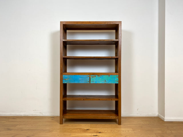 Boatwood by WMK # Nachhaltiges Bücherregal mit Schubladen , ein aus altem Bootsholz handgefertigtes Unikat aus massivem Teakholz # Regal Bücherschrank Highboard Holzregal Küchenregal Raumtrenner Teak
