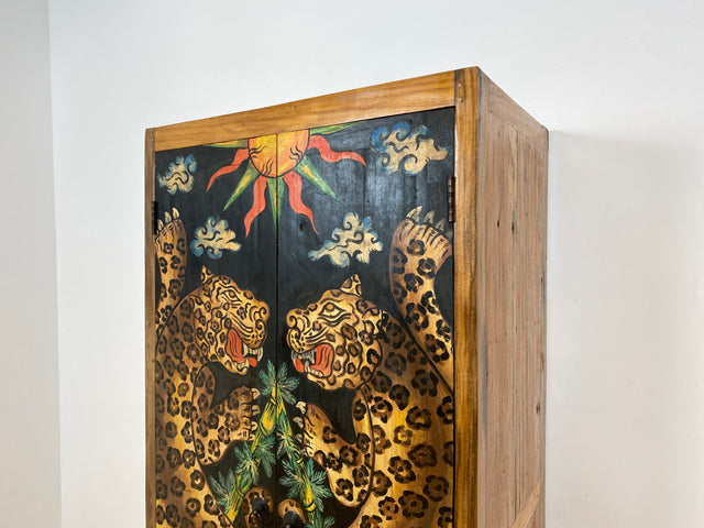 Boatwood by WMK # Einzigartiger Kleiderschrank kunstvoll handbemalt , ein aus altem Bootsholz handgefertigtes Unikat aus massivem Teakholz # Schrank Wäscheschrank Flurschrank Garderobe Wardrobe Teak