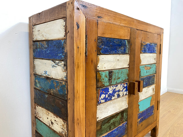 Boatwood by WMK # Bunte und nachhaltige Kommode aus altem Bootsholz, ein handgefertigtes Unikat aus massivem Teakholz # Schrank Anrichte Sideboard Wäschekommode Badezimmerschrank Schuhschrank Chest