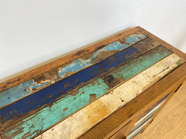 Boatwood by WMK # Bunte und nachhaltige Kommode aus altem Bootsholz, ein handgefertigtes Unikat aus massivem Teakholz # Schrank Anrichte Sideboard Wäschekommode Badezimmerschrank Schuhschrank Chest