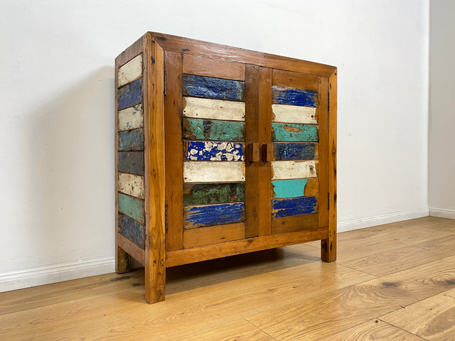 Boatwood by WMK # Bunte und nachhaltige Kommode aus altem Bootsholz, ein handgefertigtes Unikat aus massivem Teakholz # Schrank Anrichte Sideboard Wäschekommode Badezimmerschrank Schuhschrank Chest