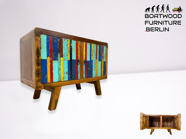 Boatwood by WMK I Detailreiche Kommode aus altem Bootsholz I handgefertigtes Unikat aus massivem Teakholz I Sideboard TV Lowboard TV-Bank Flurkommode Schuhschrank Bootsmöbel Berlin Rostock Stettin