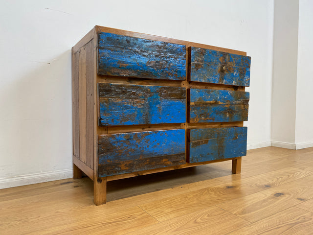 Boatwood by WMK # Wunderschöne Kommode mit 6 Schubladen, ein aus altem Bootsholz handgefertigtes Unikat aus massivem Teakholz # Wäschekommode Sideboard Schrank Anrichte Wickelkommode Bootsmöbel Berlin