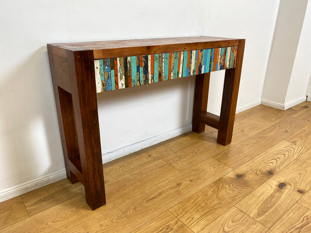Boatwood by WMK I Bunterschöne Konsole mit Schubladen I handgefertigtes Unikat aus altem Bootsholz l Teakholz massiv I Schrank Sideboard Kommode Ablage Flurkommode Garderobe Berlin Augsburg Schwerin
