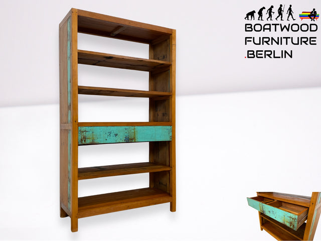Boatwood by WMK I Nachhaltiges handgefertigtes Bücherregal aus altem Bootsholz I Teakholz massiv I Bücherschrank Regal Highboard Holzregal Küchenregal Raumtrenner Loft Bootsmöbel I Berlin Rostock Köln