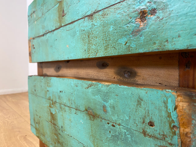 Boatwood by WMK I Meeresblauer Nachttisch handgefertigt aus altem Bootsholz in Originalfarben I Teakholz I Kommode Nachtkommode Nachtschränkchen Nachtschrank Bed Side Teak Berlin Zossen Saarbrücken