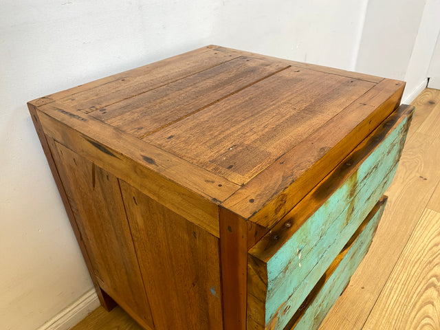 Boatwood by WMK I Meeresblauer Nachttisch handgefertigt aus altem Bootsholz in Originalfarben I Teakholz I Kommode Nachtkommode Nachtschränkchen Nachtschrank Bed Side Teak Berlin Zossen Saarbrücken