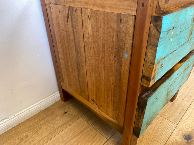 Boatwood by WMK I Meeresblauer Nachttisch handgefertigt aus altem Bootsholz in Originalfarben I Teakholz I Kommode Nachtkommode Nachtschränkchen Nachtschrank Bed Side Teak Berlin Zossen Saarbrücken