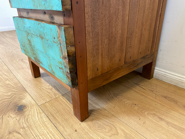 Boatwood by WMK I Meeresblauer Nachttisch handgefertigt aus altem Bootsholz in Originalfarben I Teakholz I Kommode Nachtkommode Nachtschränkchen Nachtschrank Bed Side Teak Berlin Zossen Saarbrücken