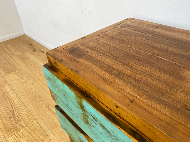 Boatwood by WMK I Meeresblauer Nachttisch handgefertigt aus altem Bootsholz in Originalfarben I Teakholz I Kommode Nachtkommode Nachtschränkchen Nachtschrank Bed Side Teak Berlin Zossen Saarbrücken