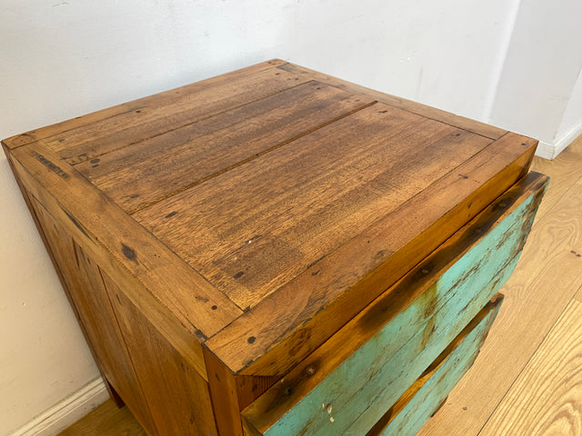 Boatwood by WMK I Meeresblauer Nachttisch handgefertigt aus altem Bootsholz in Originalfarben I Teakholz I Kommode Nachtkommode Nachtschränkchen Nachtschrank Bed Side Teak Berlin Zossen Saarbrücken