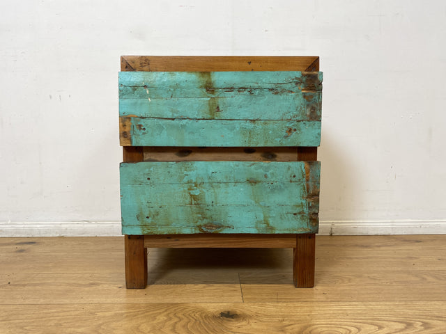 Boatwood by WMK I Meeresblauer Nachttisch handgefertigt aus altem Bootsholz in Originalfarben I Teakholz I Kommode Nachtkommode Nachtschränkchen Nachtschrank Bed Side Teak Berlin Zossen Saarbrücken