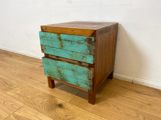 Boatwood by WMK I Meeresblauer Nachttisch handgefertigt aus altem Bootsholz in Originalfarben I Teakholz I Kommode Nachtkommode Nachtschränkchen Nachtschrank Bed Side Teak Berlin Zossen Saarbrücken