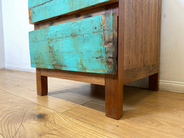 Boatwood by WMK I Meeresblauer Nachttisch handgefertigt aus altem Bootsholz in Originalfarben I Teakholz I Kommode Nachtkommode Nachtschränkchen Nachtschrank Bed Side Teak Berlin Zossen Saarbrücken