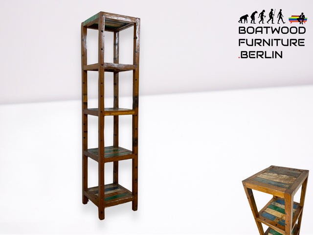 Boatwood by WMK I Einzigartiges schmales Regal aus altem Bootsholz in Originalfarben I Teakholz massiv I Holzregal Bücherregal Bücherschrank Küchenregal Badschrank Badregal Flurregal Berlin Kiel Bonn