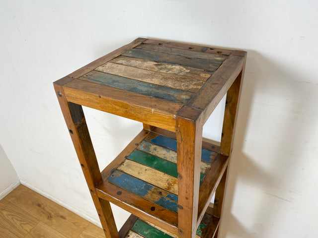 Boatwood by WMK I Einzigartiges schmales Regal aus altem Bootsholz in Originalfarben I Teakholz massiv I Holzregal Bücherregal Bücherschrank Küchenregal Badschrank Badregal Flurregal Berlin Kiel Bonn