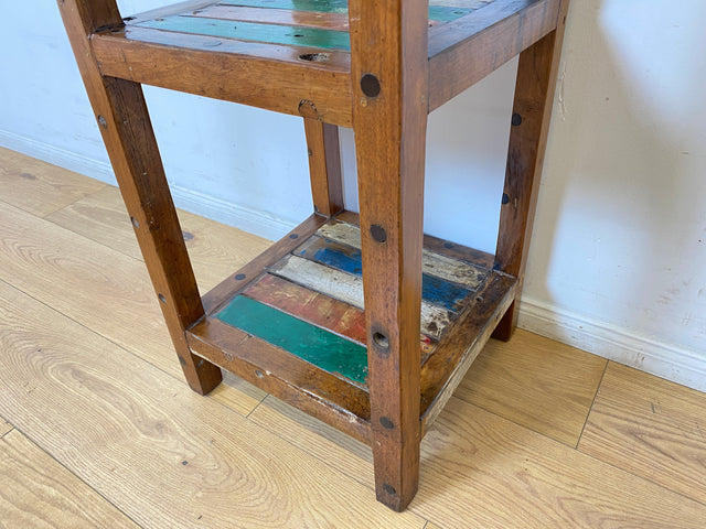 Boatwood by WMK I Einzigartiges schmales Regal aus altem Bootsholz in Originalfarben I Teakholz massiv I Holzregal Bücherregal Bücherschrank Küchenregal Badschrank Badregal Flurregal Berlin Kiel Bonn