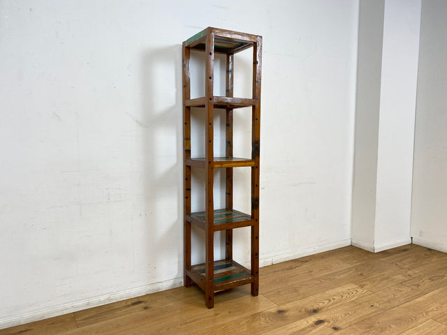 Boatwood by WMK I Einzigartiges schmales Regal aus altem Bootsholz in Originalfarben I Teakholz massiv I Holzregal Bücherregal Bücherschrank Küchenregal Badschrank Badregal Flurregal Berlin Kiel Bonn