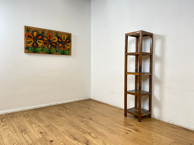 Boatwood by WMK I Einzigartiges schmales Regal aus altem Bootsholz in Originalfarben I Teakholz massiv I Holzregal Bücherregal Bücherschrank Küchenregal Badschrank Badregal Flurregal Berlin Kiel Bonn