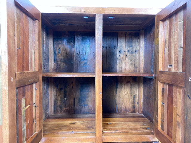 Boatwood by WMK I Einzigartiger Schrank aus altem Bootsholz I handgefertigtes Unikat I Teakholz massiv I Highboard Kleiderschrank Wäscheschrank Sideboard Kommode Schuhschrank Berlin Flensburg Hamburg