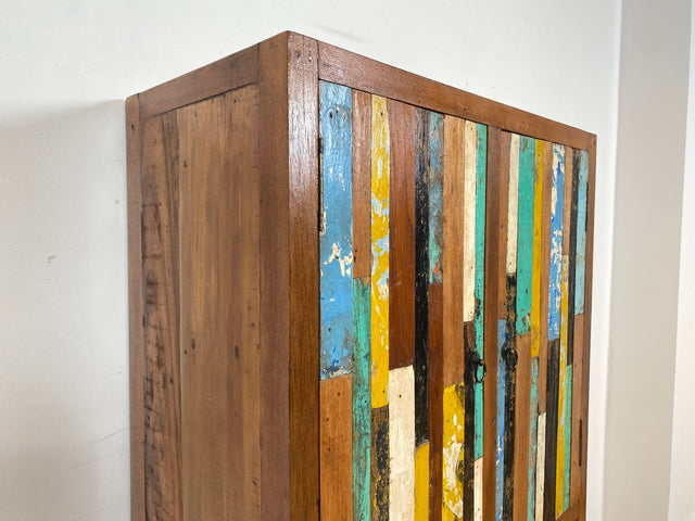 Boatwood by WMK I Einzigartiger Schrank aus altem Bootsholz I handgefertigtes Unikat I Teakholz massiv I Highboard Kleiderschrank Wäscheschrank Sideboard Kommode Schuhschrank Berlin Flensburg Hamburg