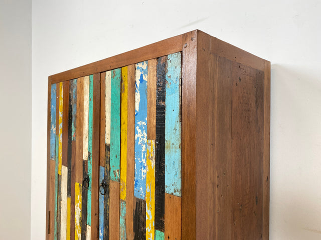 Boatwood by WMK I Einzigartiger Schrank aus altem Bootsholz I handgefertigtes Unikat I Teakholz massiv I Highboard Kleiderschrank Wäscheschrank Sideboard Kommode Schuhschrank Berlin Flensburg Hamburg