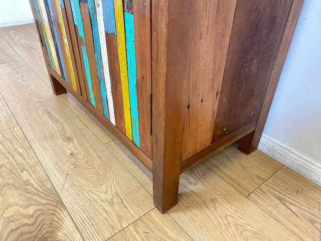 Boatwood by WMK I Einzigartiger Schrank aus altem Bootsholz I handgefertigtes Unikat I Teakholz massiv I Highboard Kleiderschrank Wäscheschrank Sideboard Kommode Schuhschrank Berlin Flensburg Hamburg