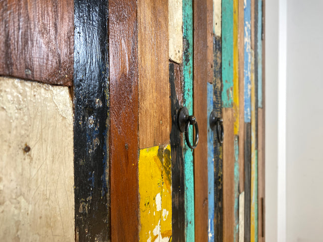 Boatwood by WMK I Einzigartiger Schrank aus altem Bootsholz I handgefertigtes Unikat I Teakholz massiv I Highboard Kleiderschrank Wäscheschrank Sideboard Kommode Schuhschrank Berlin Flensburg Hamburg