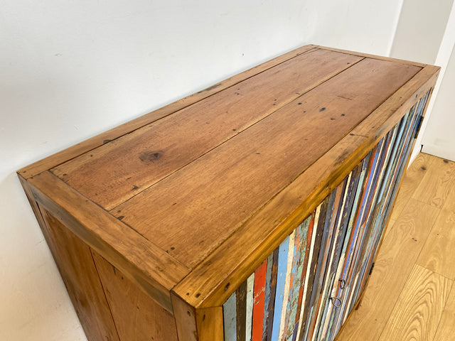 Boatwood by WMK I Einzigartiger Schrank aus altem Bootsholz I handgefertigtes Unikat I Teakholz massiv I Highboard Kleiderschrank Wäscheschrank Sideboard Kommode Schuhschrank Berlin Rostock Bayern