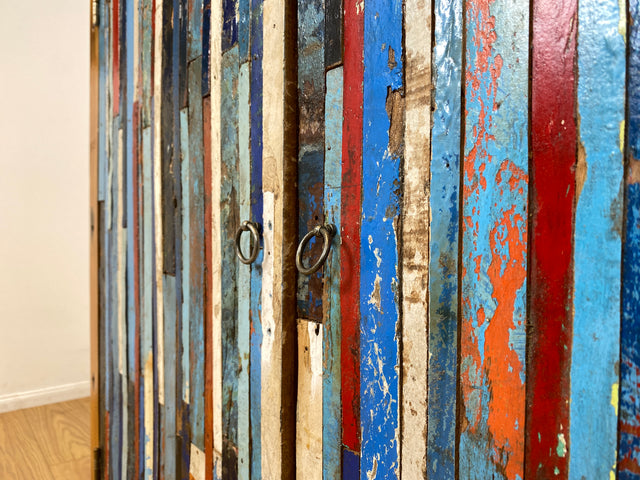 Boatwood by WMK I Einzigartiger Schrank aus altem Bootsholz I handgefertigtes Unikat I Teakholz massiv I Highboard Kleiderschrank Wäscheschrank Sideboard Kommode Schuhschrank Berlin Rostock Bayern
