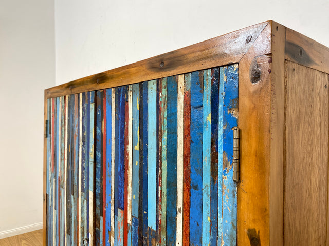 Boatwood by WMK I Einzigartiger Schrank aus altem Bootsholz I handgefertigtes Unikat I Teakholz massiv I Highboard Kleiderschrank Wäscheschrank Sideboard Kommode Schuhschrank Berlin Rostock Bayern