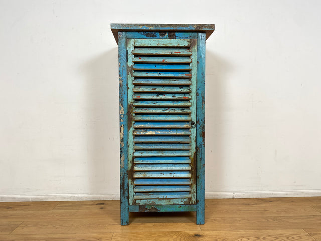 Boatwood by WMK I Besonderer Schrank aus altem Bootsholz in meeresblauer Originalfarbe mit Lamellentür I handgefertigtes Unikat I Highboard Küchenschrank Schuhschrank Bücherschrank Wäscheschank Loft