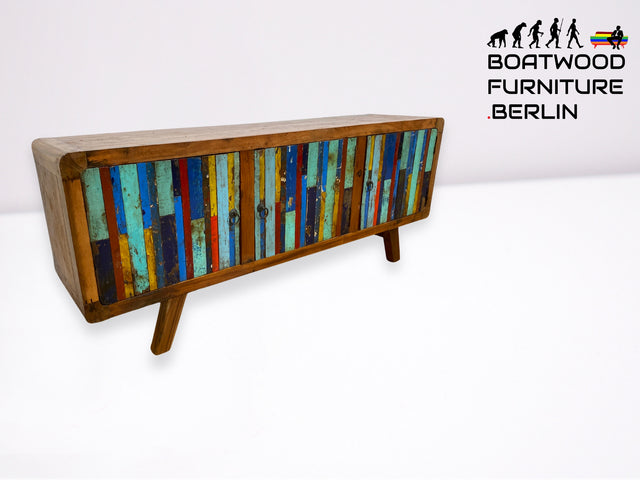 Boatwood by WMK I Detailreiches Sideboard handgefertigt aus altem Bootsholz I Teakholz massiv I Kommode TV Lowboard Board Bank Schuhschrank Anrichte Bootsmöbel Treibholz I Berlin Rostock Frankfurt