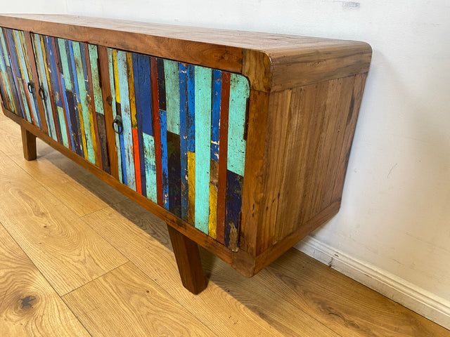 Boatwood by WMK I Detailreiches Sideboard handgefertigt aus altem Bootsholz I Teakholz massiv I Kommode TV Lowboard Board Bank Schuhschrank Anrichte Bootsmöbel Treibholz I Berlin Rostock Frankfurt