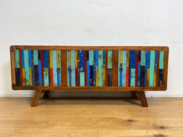 Boatwood by WMK I Detailreiches Sideboard handgefertigt aus altem Bootsholz I Teakholz massiv I Kommode TV Lowboard Board Bank Schuhschrank Anrichte Bootsmöbel Treibholz I Berlin Rostock Frankfurt