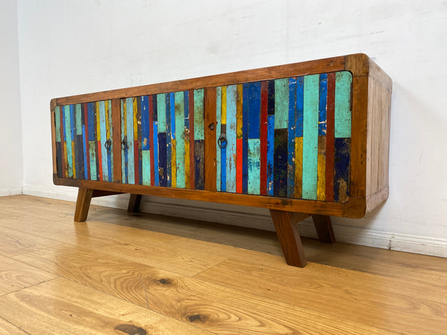 Boatwood by WMK I Detailreiches Sideboard handgefertigt aus altem Bootsholz I Teakholz massiv I Kommode TV Lowboard Board Bank Schuhschrank Anrichte Bootsmöbel Treibholz I Berlin Rostock Frankfurt