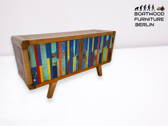 Boatwood by WMK I Bunterschönes Sideboard handgefertigt aus altem Bootsholz I Teakholz massiv I Kommode TV Lowboard Board Bank Schuhschrank Anrichte Bootsmöbel Treibholz I Berlin Hannover Dresden