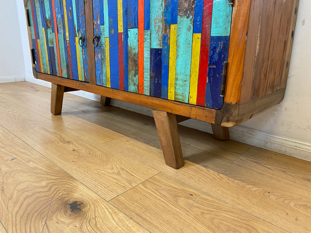 Boatwood by WMK I Bunterschönes Sideboard handgefertigt aus altem Bootsholz I Teakholz massiv I Kommode TV Lowboard Board Bank Schuhschrank Anrichte Bootsmöbel Treibholz I Berlin Hannover Dresden