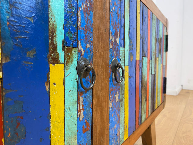 Boatwood by WMK I Bunterschönes Sideboard handgefertigt aus altem Bootsholz I Teakholz massiv I Kommode TV Lowboard Board Bank Schuhschrank Anrichte Bootsmöbel Treibholz I Berlin Hannover Dresden