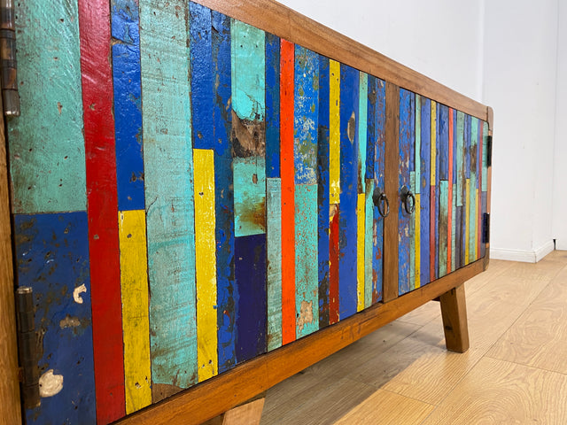 Boatwood by WMK I Bunterschönes Sideboard handgefertigt aus altem Bootsholz I Teakholz massiv I Kommode TV Lowboard Board Bank Schuhschrank Anrichte Bootsmöbel Treibholz I Berlin Hannover Dresden