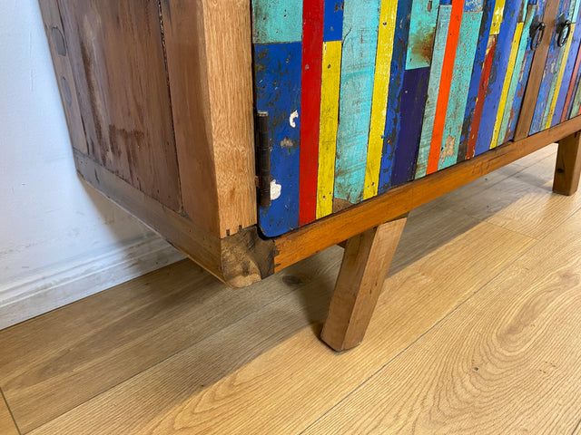 Boatwood by WMK I Bunterschönes Sideboard handgefertigt aus altem Bootsholz I Teakholz massiv I Kommode TV Lowboard Board Bank Schuhschrank Anrichte Bootsmöbel Treibholz I Berlin Hannover Dresden